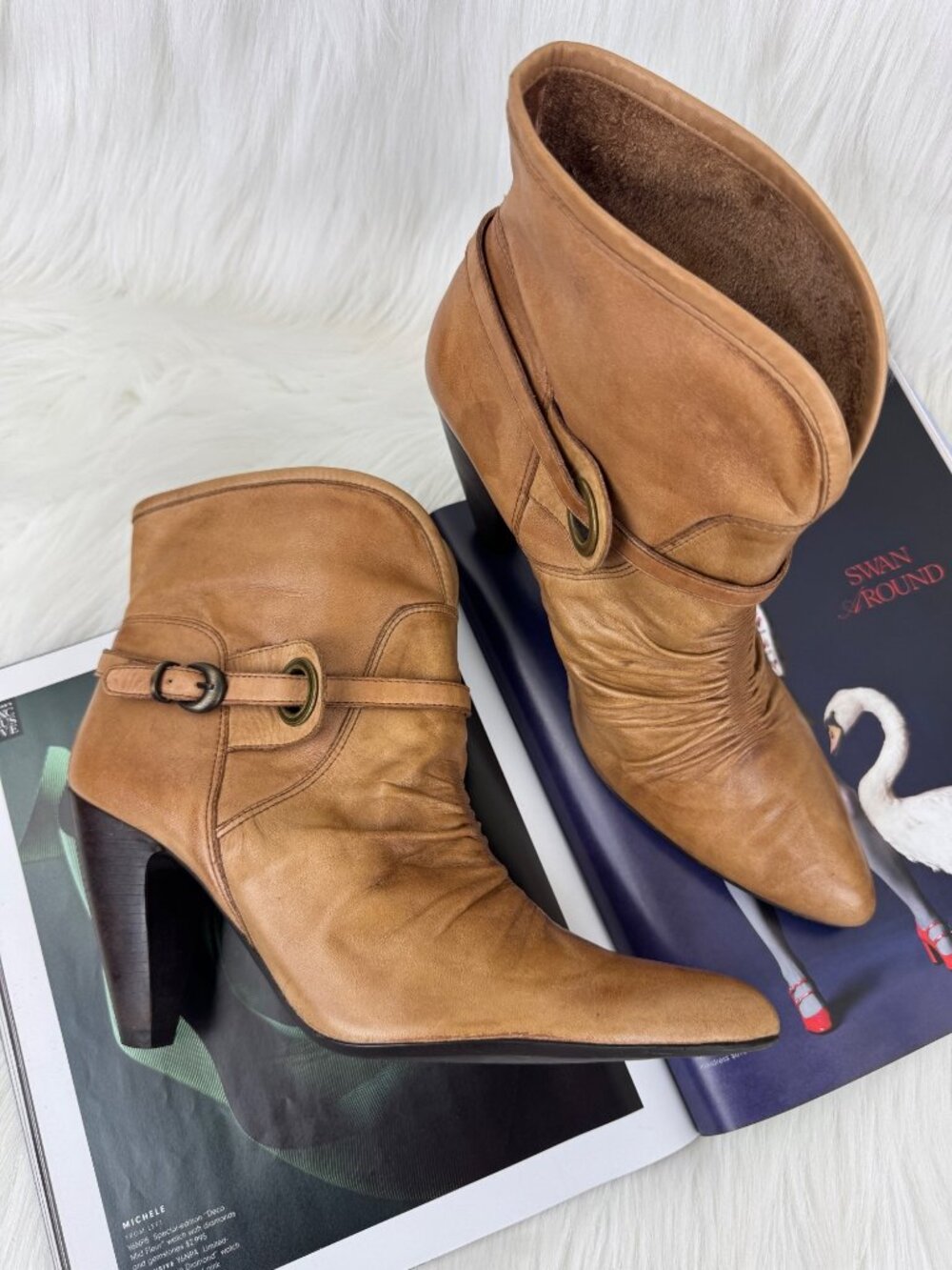 Carlos By Carlos Santana Whiskey Tan Leather Ankle Bootie Boots Shoes Sz US 9M